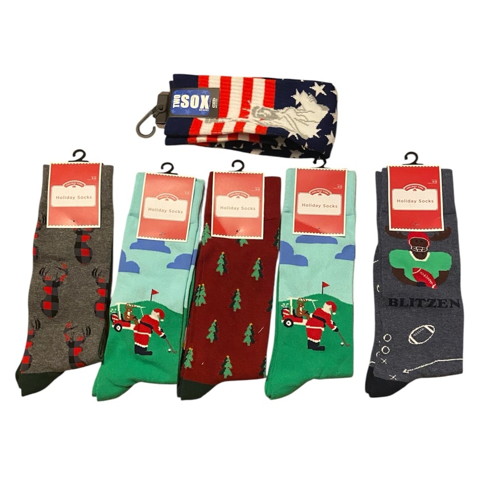 Holiday Socks - These are Christmas Novelty crew socks featuring holiday themes